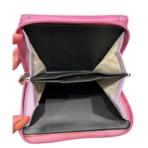 Vintage Donna Eletta Italian Leather Zip Wallet Purple Pink - Picture 5 of 6